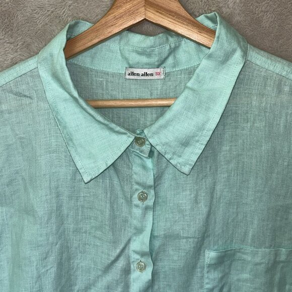 Allen Allen Mint Green Linen Sleeveless Top Womens 3X, 56" Chest - Picture 3 of 11